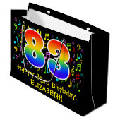 83誕生日カラフル – 楽譜記号， Rainbow 83 ラージペーパーバッグ (正面アングル)