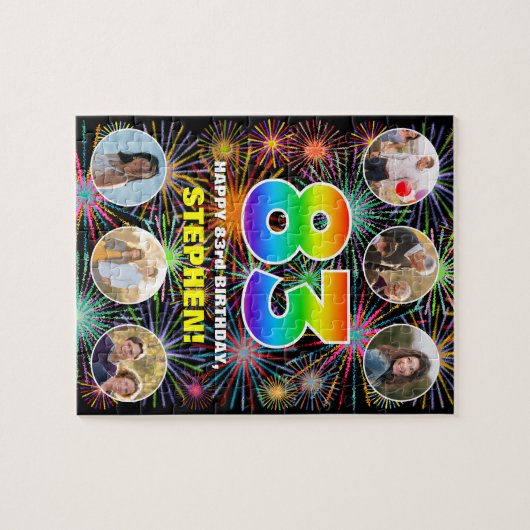 83誕生日:おもしろいレインボー#,名前をカスタムする+写真 ジグソーパズル (横)