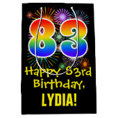 83誕生日:おもしろい花火パターン+虹83 ミディアムペーパーバッグ (正面)