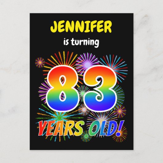 83誕生日-おもしろい花火、レインボールック"83" ポストカード (正面)