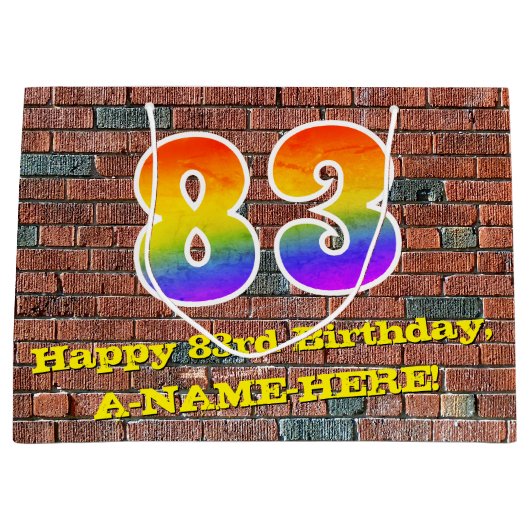 83誕生日:おもしろい、インスパイアGraffiti- Rainbow # 83 ラージペーパーバッグ (正面)