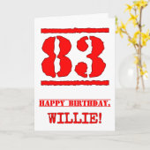 83誕生日:おもしろい、赤ゴムスタンプルックインスパイアス カード (黄色い花)