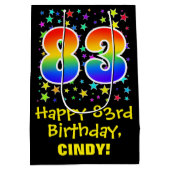 83誕生日:カラフルスターズパターン&レインボー83 ミディアムペーパーバッグ (裏面)