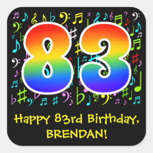 83誕生日:カラフルMusic Symbols, Rainbow 83 スクエアシール