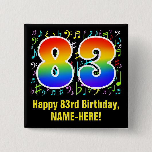 83誕生日:カラフルMusic Symbols, Rainbow 83 缶バッジ (正面)
