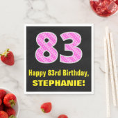 83誕生日:ピンクストライプ色のハートと"83" +名前 スタンダードランチョンナプキン (インサイチュ)