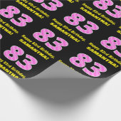 83誕生日:ピンクストライプ色のハートと"83" +名前 ラッピングペーパー (角)