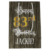 83誕生日:フェイク金ゴールドルック&ウッドフェイクパターン ミディアムペーパーバッグ (裏面)