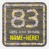 83誕生日:フローラ番号、フェイク木目、名前 スクエアシール (正面)