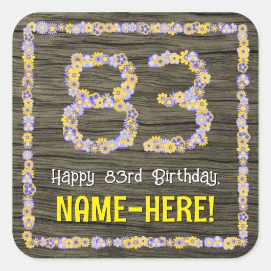 83誕生日:フローラ番号、フェイク木目、名前 スクエアシール (正面)