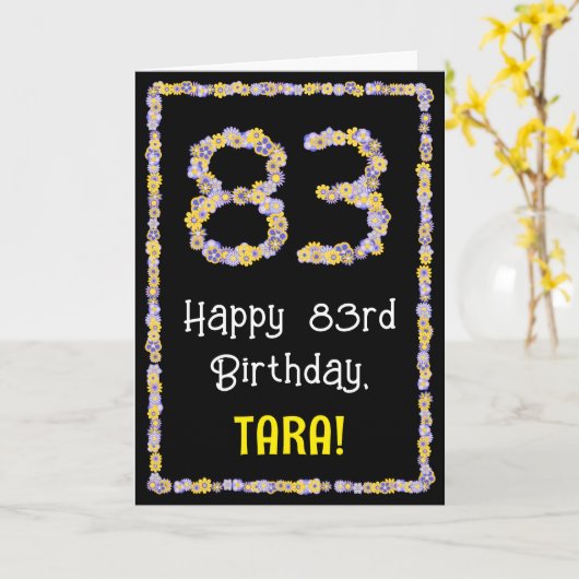 83誕生日:フローラ花数名前をカスタムする カード (黄色い花)