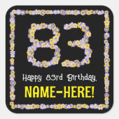 83誕生日:フローラ花数名前をカスタムする スクエアシール (正面)