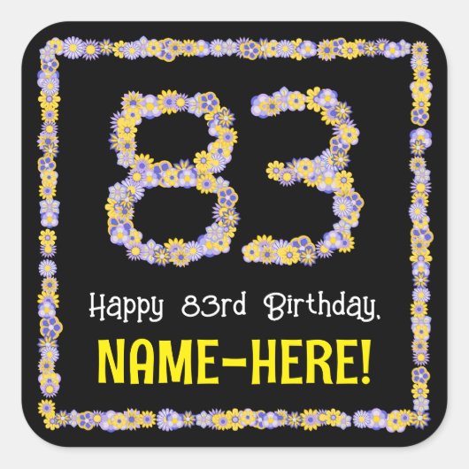 83誕生日:フローラ花数名前をカスタムする スクエアシール (正面)