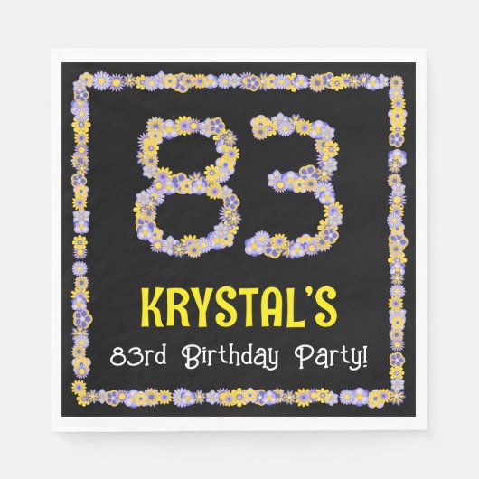 83誕生日:フローラ花数名前をカスタムする スタンダードランチョンナプキン (正面)