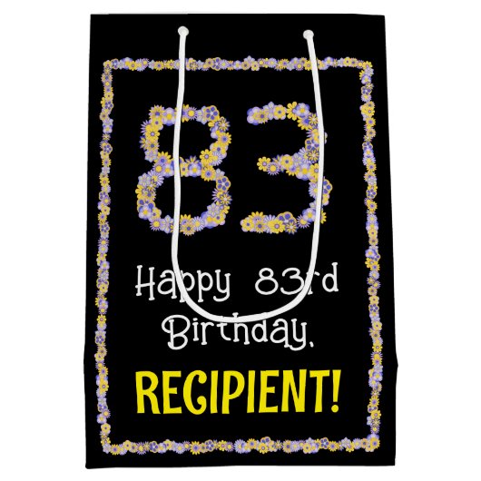 83誕生日:フローラ花数名前をカスタムする ミディアムペーパーバッグ (裏面)