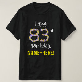 83誕生日:フローラ花数"83" +名前 Tシャツ