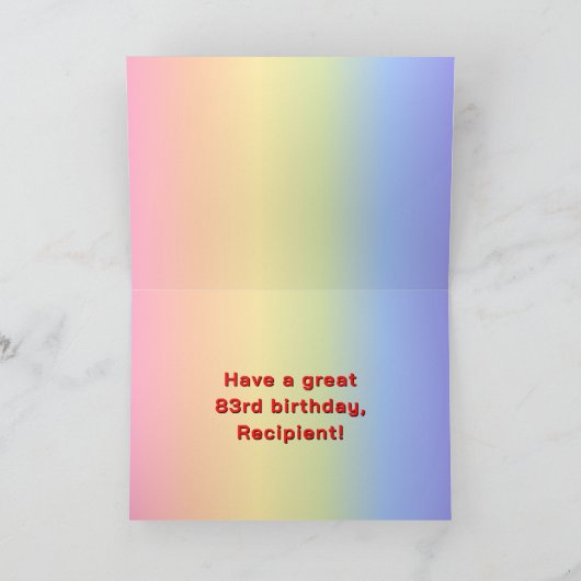 83誕生日:レインボー文字カスタム、写真&名前 カード (内部)