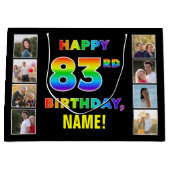 83誕生日:レインボー文字カスタム、写真&名前 ラージペーパーバッグ (正面)