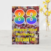 83誕生日、素朴紅葉、レインボー「83」 カード (黄色い花)