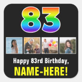 83誕生日: Rainbow "83";写真カスタムと名前 スクエアシール (正面)