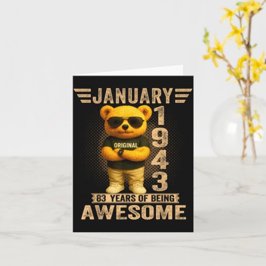 83 Year Old January 1943 Teddy Bear 83rd Birthday  カード (黄色い花)