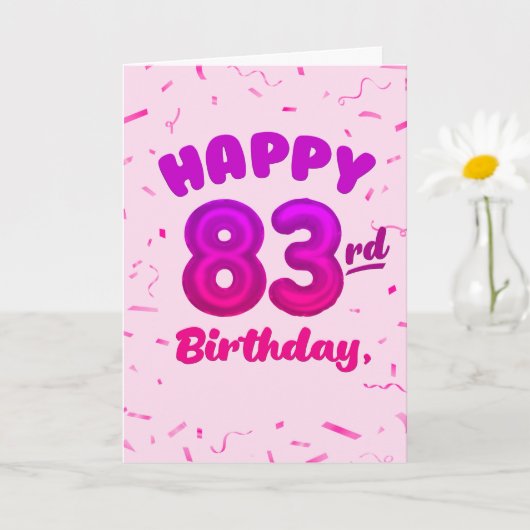 83rd Balloon Number Custom Name Birthday Card カード (小さな植物)