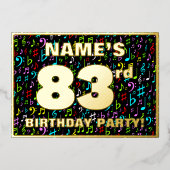 83rd Birthday Party —おもしろい、音楽カラフル記号 箔招待状 (正面)