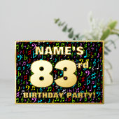 83rd Birthday Party —おもしろい、音楽カラフル記号 箔招待状 (立ち正面)