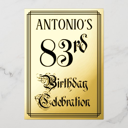 83rd Birthday Party – スクリプエレガントト+名前をカスタムする 箔招待状 (正面)