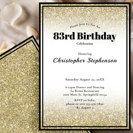 83rd Birthday Party Invitation in Black and Gold 招待状