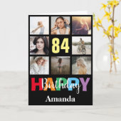 84ハッピーバースデーフォトコラージュモダンブラック カード (黄色い花)