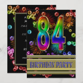 84歳の誕生日パーティー招待状(泡付き) 招待状 (正面/裏面)