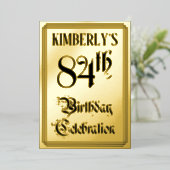 84歳の誕生日パーティー - エレガントな筆記体 + カスタム名 箔招待状 (立ち正面)