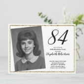84歳の誕生日 カスタムフォト 白とゴールド 招待状 (スタンド正面)