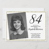 84歳の誕生日 カスタムフォト 白とゴールド 招待状 (正面)