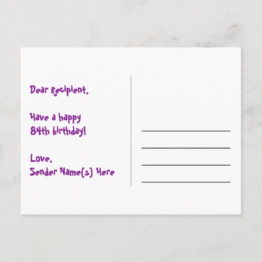 84歳の誕生日 – 楽しい花火模様 + 虹84 ポストカード (裏面)