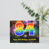 84歳の誕生日 – 楽しい花火模様 + 虹84 ポストカード (スタンド正面)