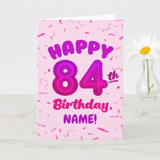 84歳の風船番号カスタム名の誕生日カード カード (小さな植物)