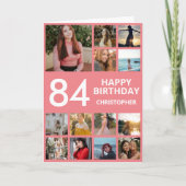 84番目の誕生日フォトコラージュ13枚の写真ピンク&ホワイト カード (正面)