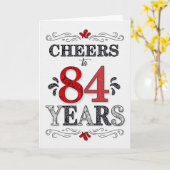 84番目の誕生日応援の赤い白い黒のパターン カード (黄色い花)