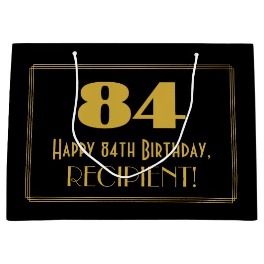 84番目の誕生日:インスパイアアールデコの「84」の外観と名前 ラージペーパーバッグ (正面)