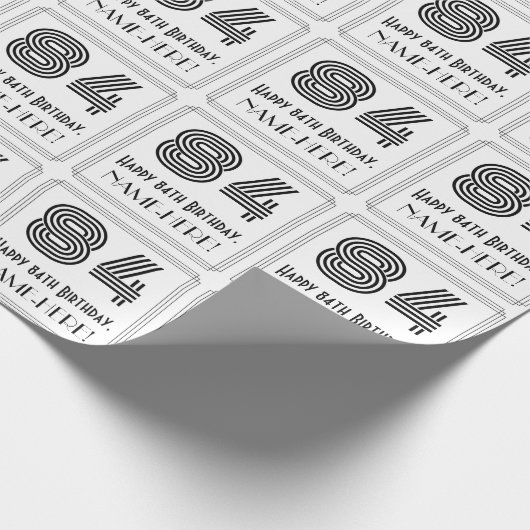 84番目の誕生日:インスパイアアールデコスタイル「84」 +名前 ラッピングペーパー (角)