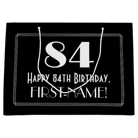 84番目の誕生日:インスパイアアールデコスタイル「84」、名前 ラージペーパーバッグ (正面)