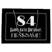 84番目の誕生日:インスパイアアールデコスタイル「84」、名前 ラージペーパーバッグ (裏面)