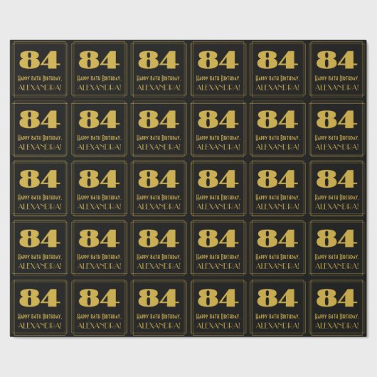 84番目の誕生日-インスパイアアールデコルック"84" & Name ラッピングペーパー (シーム)