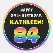 84誕生日カラフル:レインボー# 84,名前をカスタムする ラウンドシール (正面)