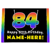 84誕生日カラフル:レインボー# 84,名前をカスタムする ラージペーパーバッグ (正面)