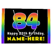 84誕生日カラフル:レインボー# 84,名前をカスタムする ラージペーパーバッグ (裏面)