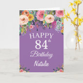 84誕生日水彩フローラフラワー紫 カード (黄色い花)