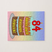 84誕生日:おもしろいケーキとキャンドル+名前をカスタムする ジグソーパズル (横)